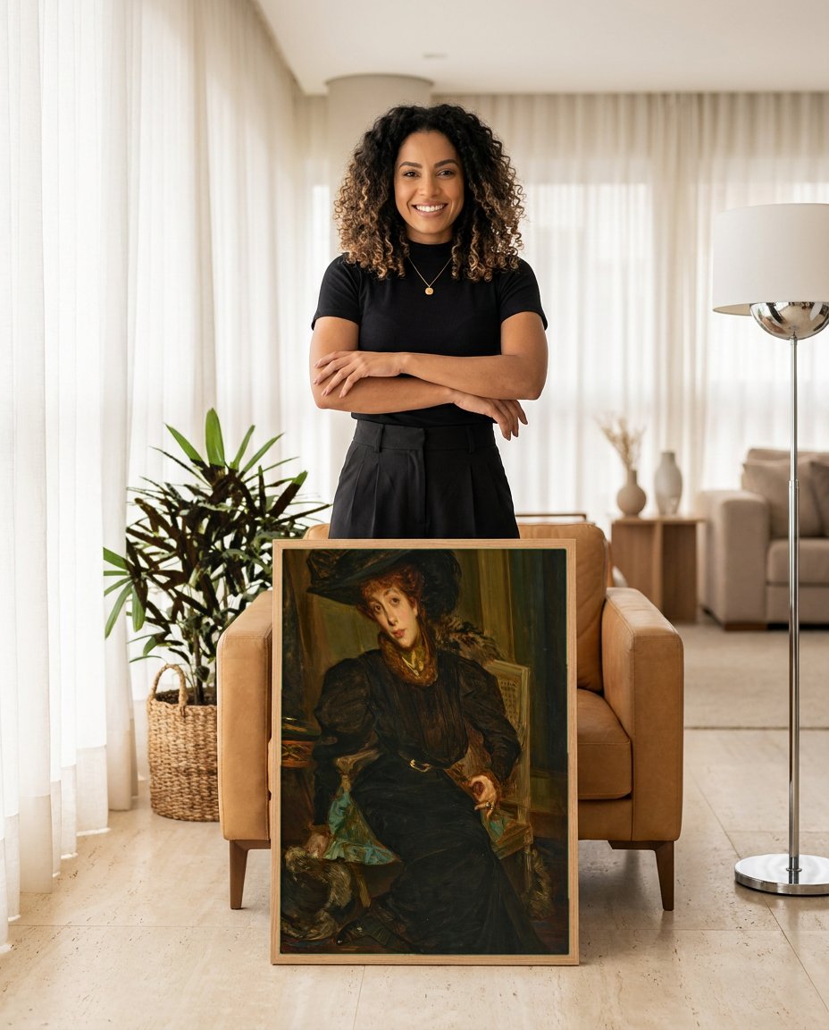Quadro Decorativo Retrato de Mulher - Jacques Émile Blanche com modelo em ambiente