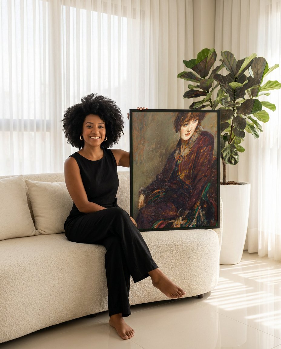 Quadro Decorativo Retrato de Mulher - Jacques Émile Blanche com modelo em ambiente