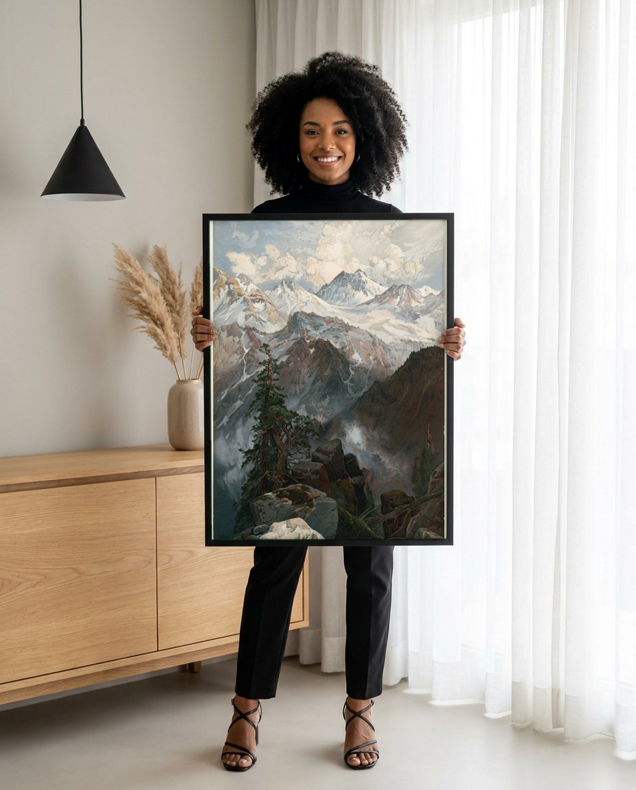 Quadro Decorativo Cume da Sierra Nevada - Thomas Moran com modelo em ambiente