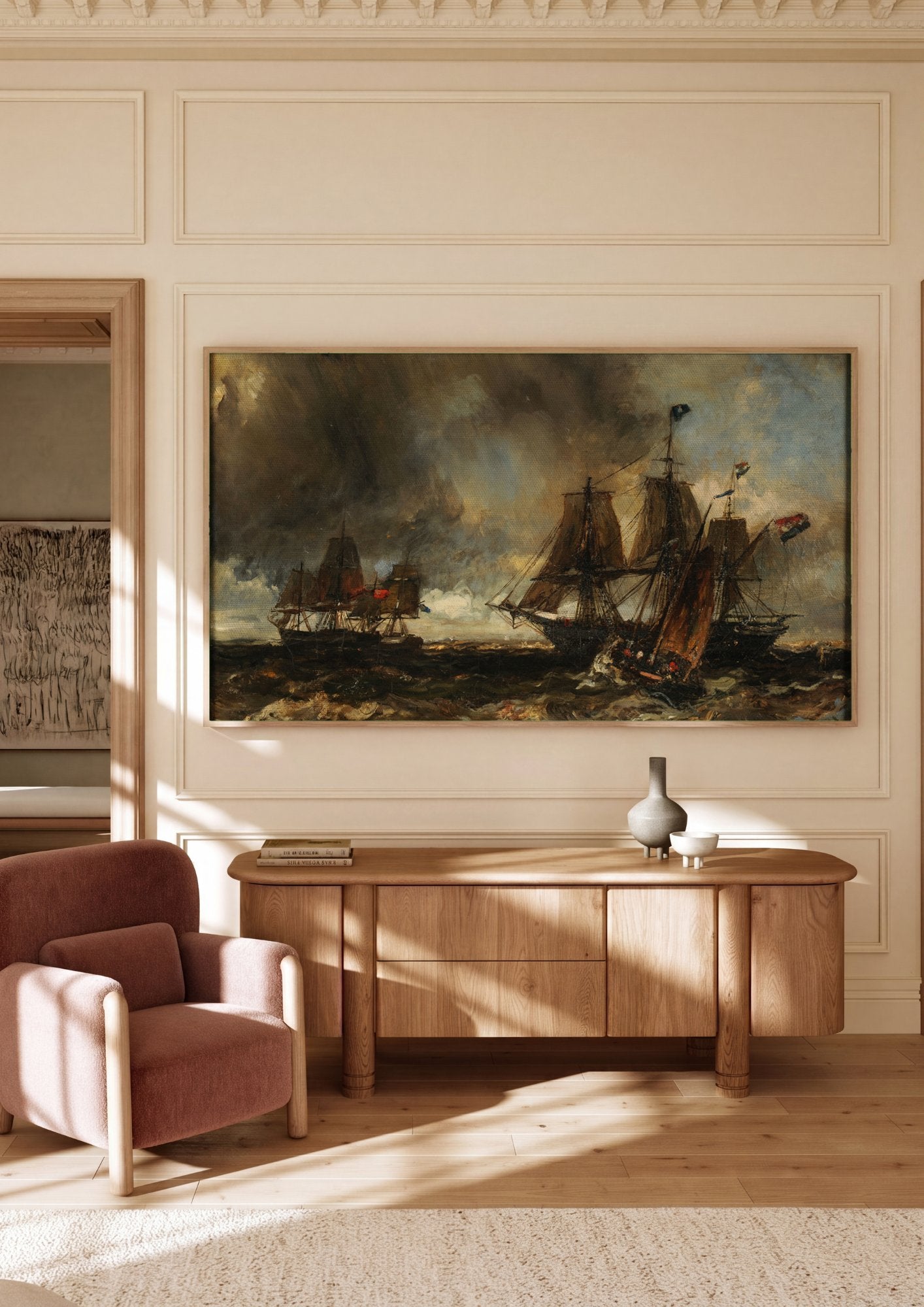 Quadro Decorativo Marinha em Tempestade - Johan Barthold Jongkind em ambiente decorado