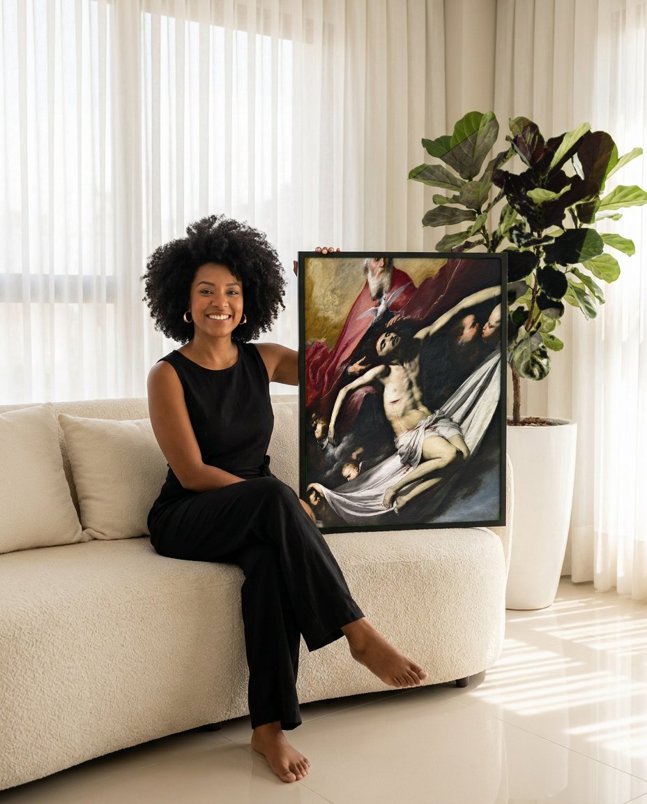 Quadro Decorativo A Santíssima Trindade - Jusepe de Ribera com modelo em ambiente