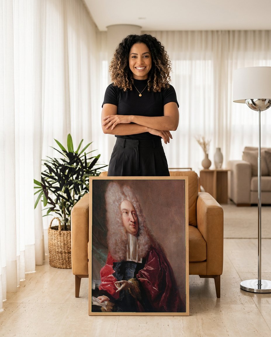 Quadro Decorativo Retrato de Magistrado - Jean François de Troy com modelo em ambiente