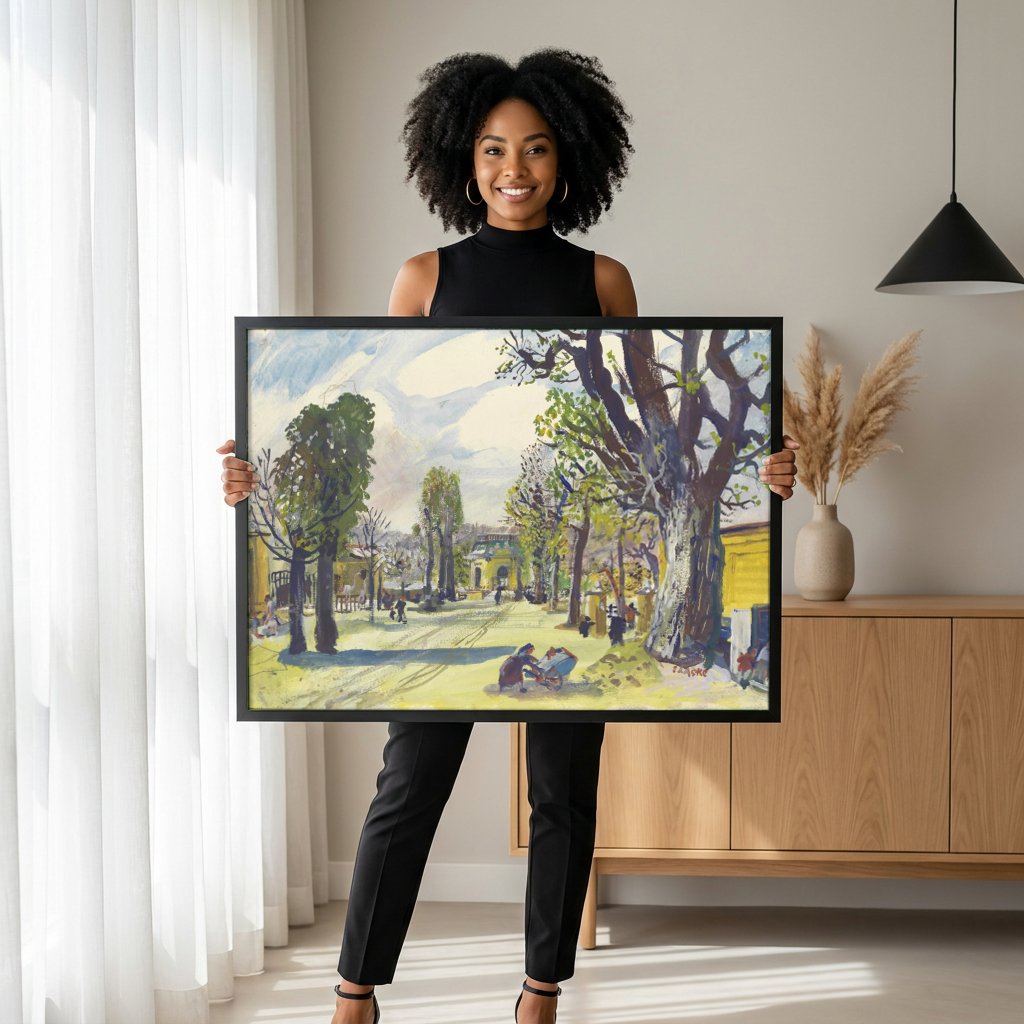 Quadro Decorativo de Caminho Arborizado - Oskar Laske com modelo em ambiente