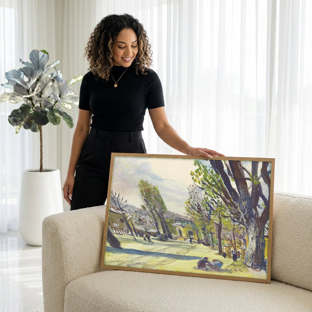 Quadro Decorativo de Caminho Arborizado - Oskar Laske com modelo em ambiente