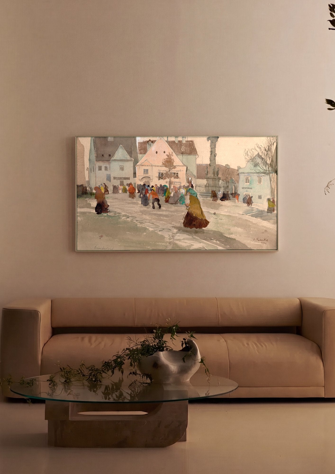 Quadro Decorativo Cena Urbana em Mercado - Oskar Laske em ambiente decorado