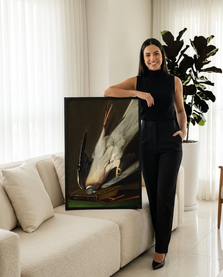 Quadro Decorativo Pombo-torcaz Pendurado - Ferdinand von Wright com modelo em ambiente