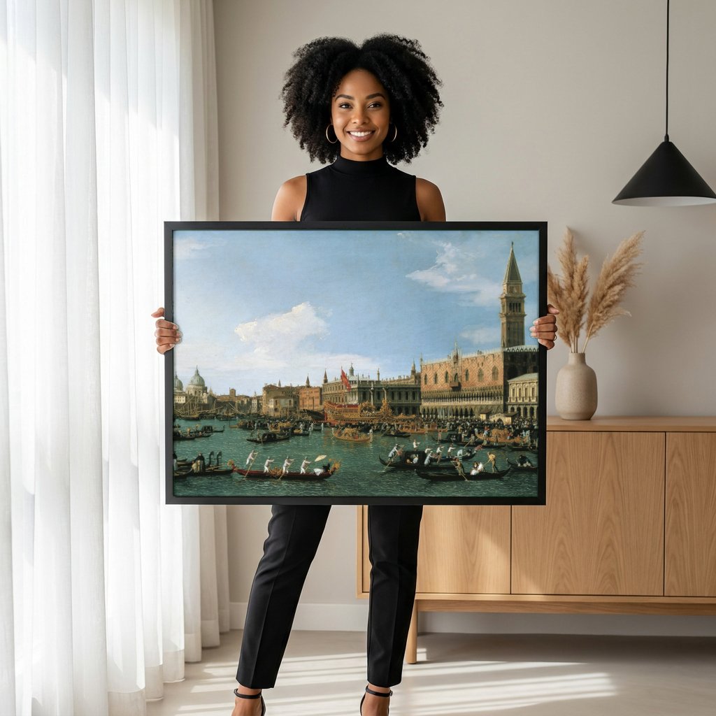 Quadro Decorativo A Chegada do Embaixador Francês - Canaletto com modelo em ambiente