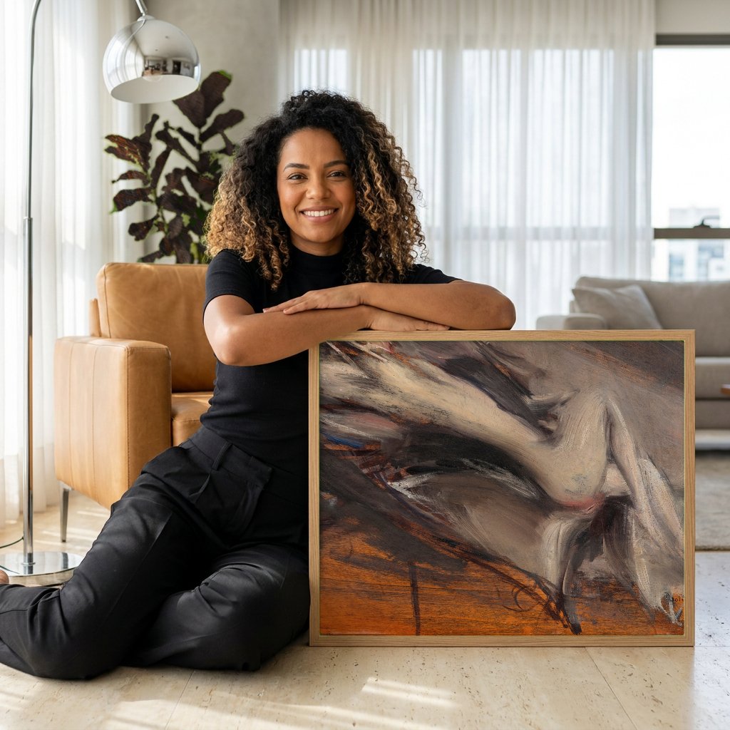 Quadro Decorativo Nu Feminino Reclinado - Boldini com modelo em ambiente