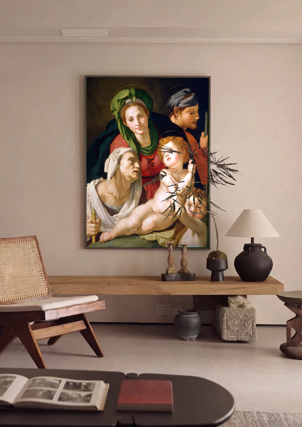 Quadro Decorativo A Sagrada Família (Madonna della Gatta) - Bronzino em ambiente decorado