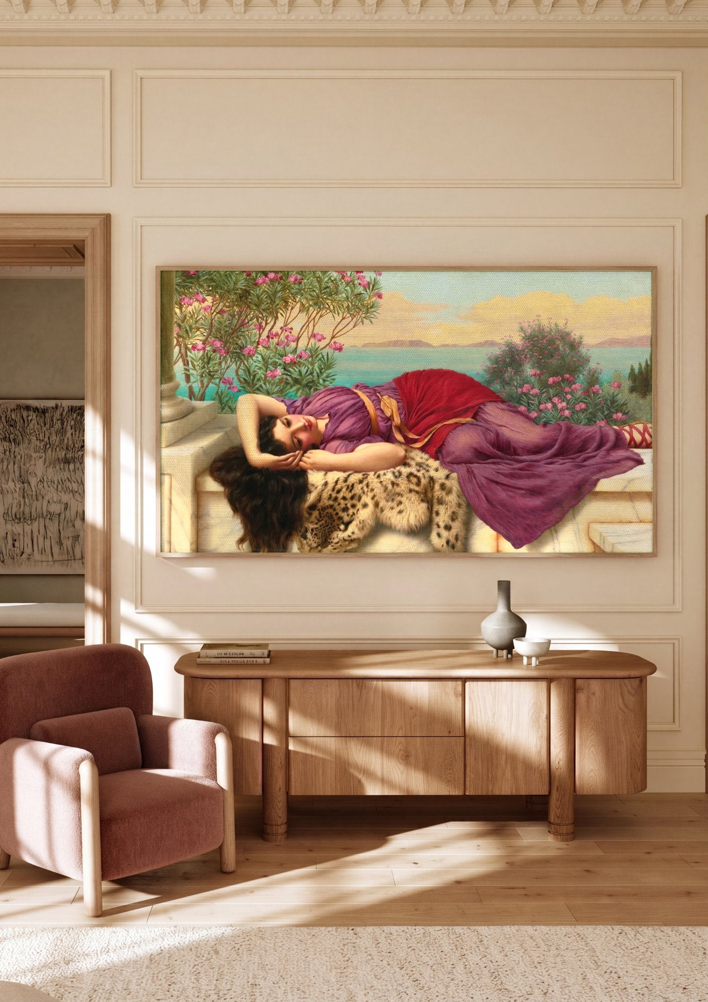Quadro Decorativo A Favorita do Imperador - John William Godward em ambiente decorado