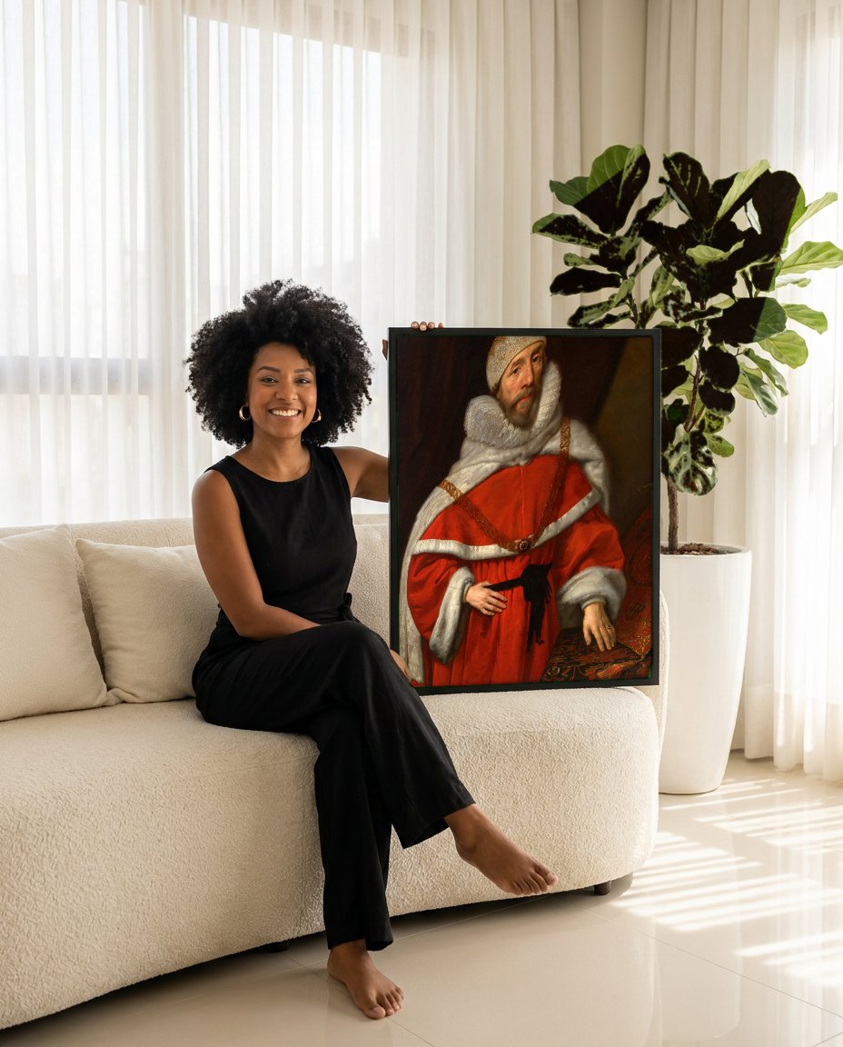 Quadro Decorativo Retrato de Magistrado - Daniël Mijtens com modelo em ambiente