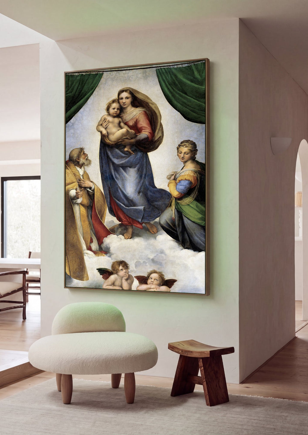 Quadro Decorativo Madona Sistina - Rafael em ambiente decorado