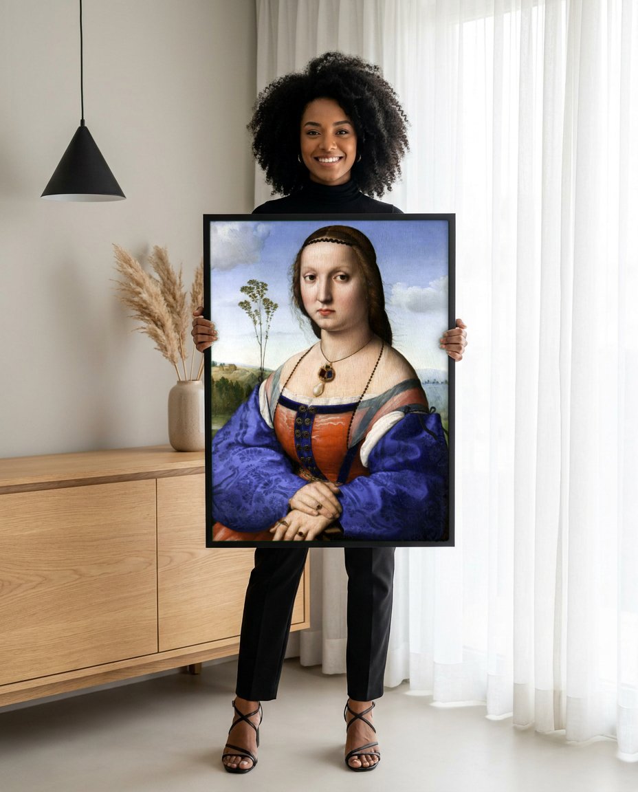 Quadro Decorativo A Donna Velata - Rafael com modelo em ambiente