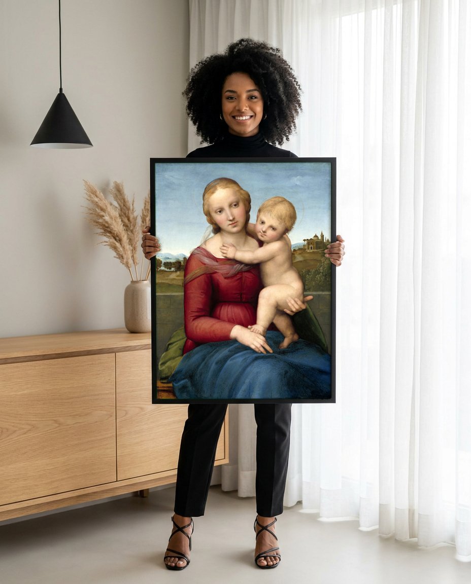 Quadro Decorativo Madonna Alba - Rafael com modelo em ambiente