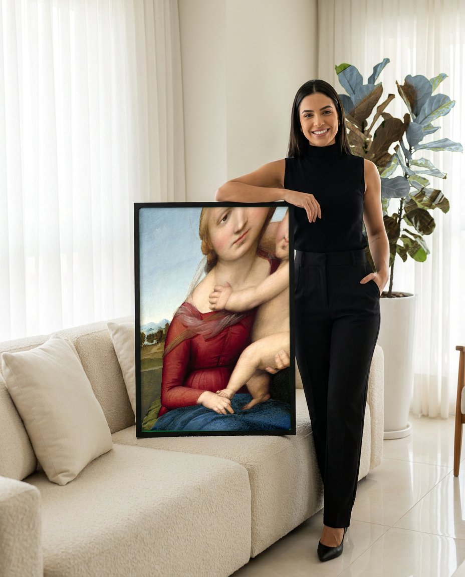 Quadro Decorativo Madonna Alba - Rafael com modelo em ambiente