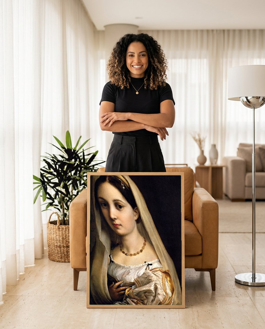 Quadro Decorativo La Fornarina - Rafael com modelo em ambiente