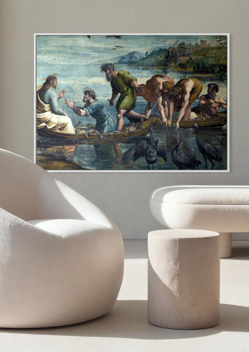 Quadro Decorativo A Pesca Milagrosa - Raffaello em ambiente decorado