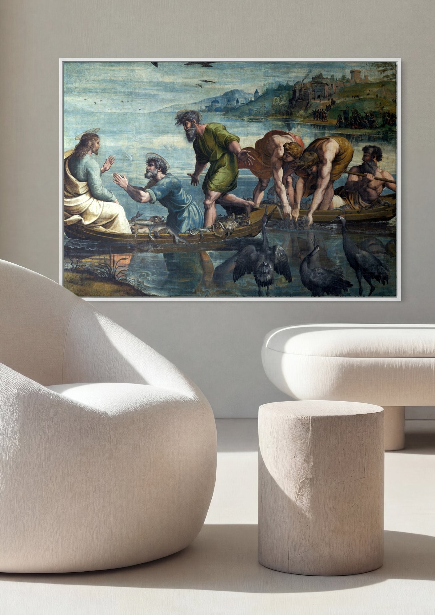 Quadro Decorativo A Pesca Milagrosa - Raffaello em ambiente decorado