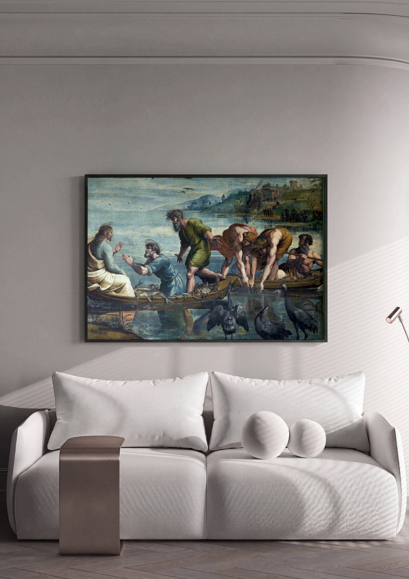 Quadro Decorativo A Pesca Milagrosa - Raffaello em ambiente decorado