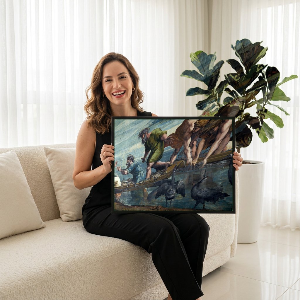 Quadro Decorativo A Pesca Milagrosa - Raffaello com modelo em ambiente