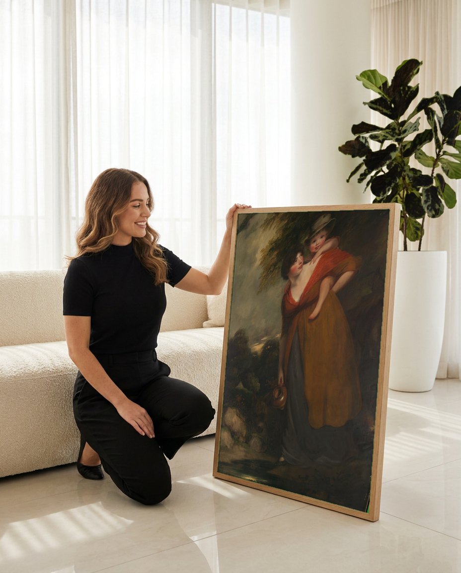 Quadro Decorativo Mãe e Filho em Paisagem - John Hoppner com modelo em ambiente