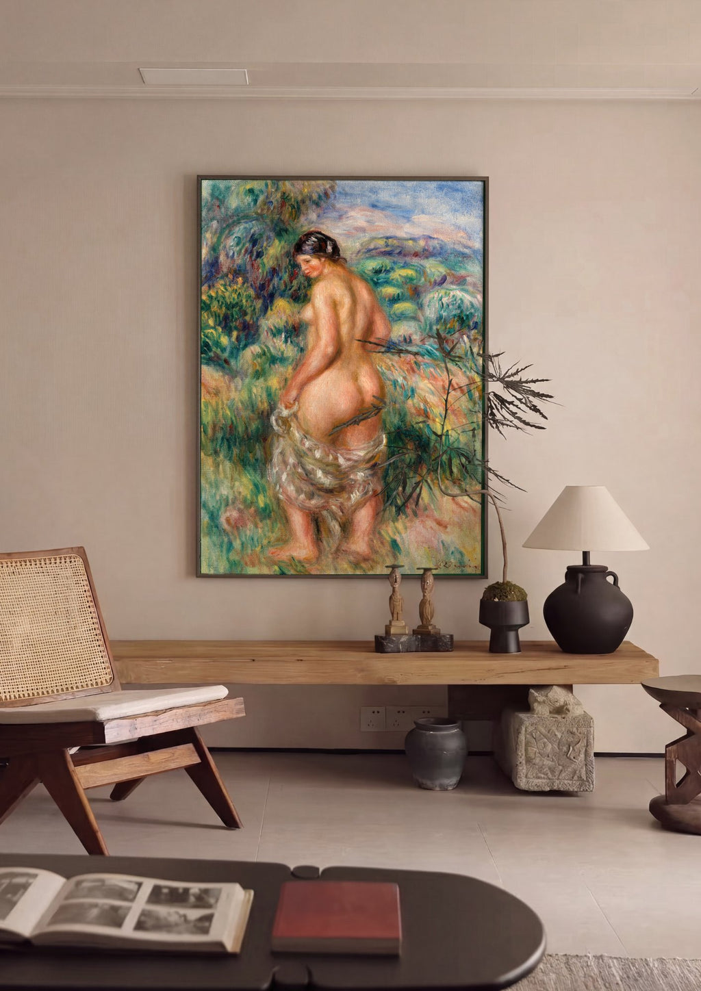 Quadro Decorativo Nu Feminino em Paisagem - Renoir em ambiente decorado