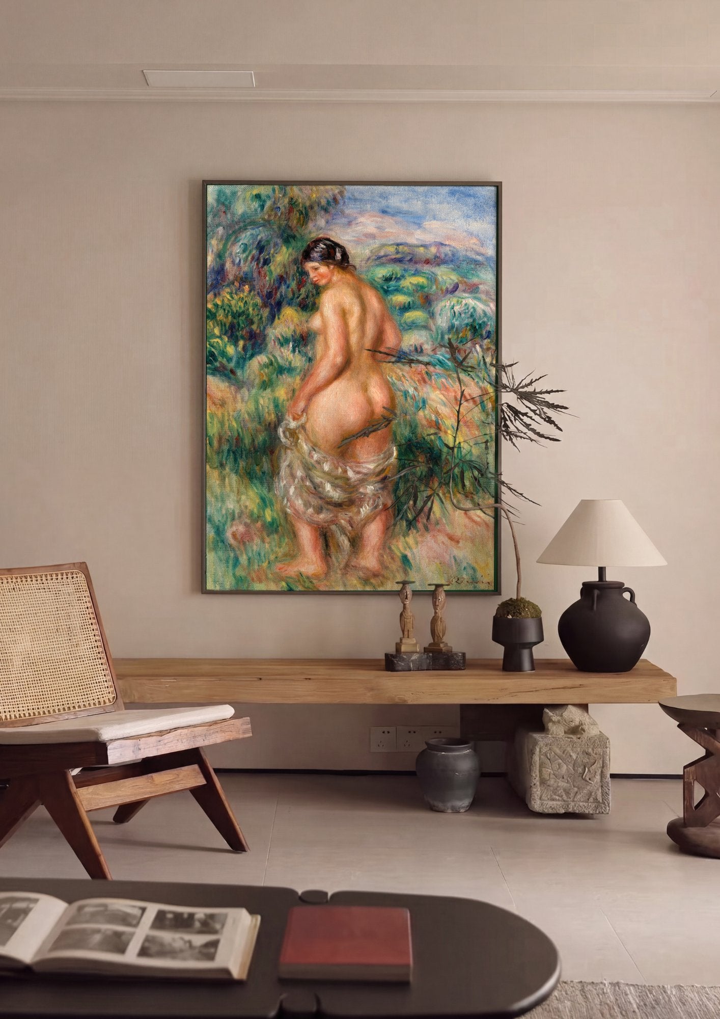 Quadro Decorativo Nu Feminino em Paisagem - Renoir em ambiente decorado