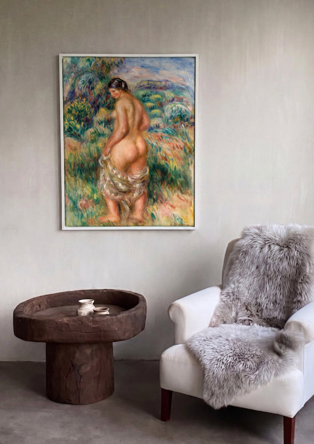 Quadro Decorativo Nu Feminino em Paisagem - Renoir em ambiente decorado