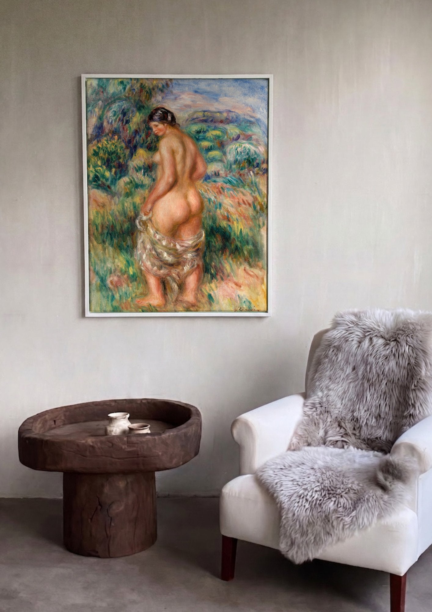 Quadro Decorativo Nu Feminino em Paisagem - Renoir em ambiente decorado