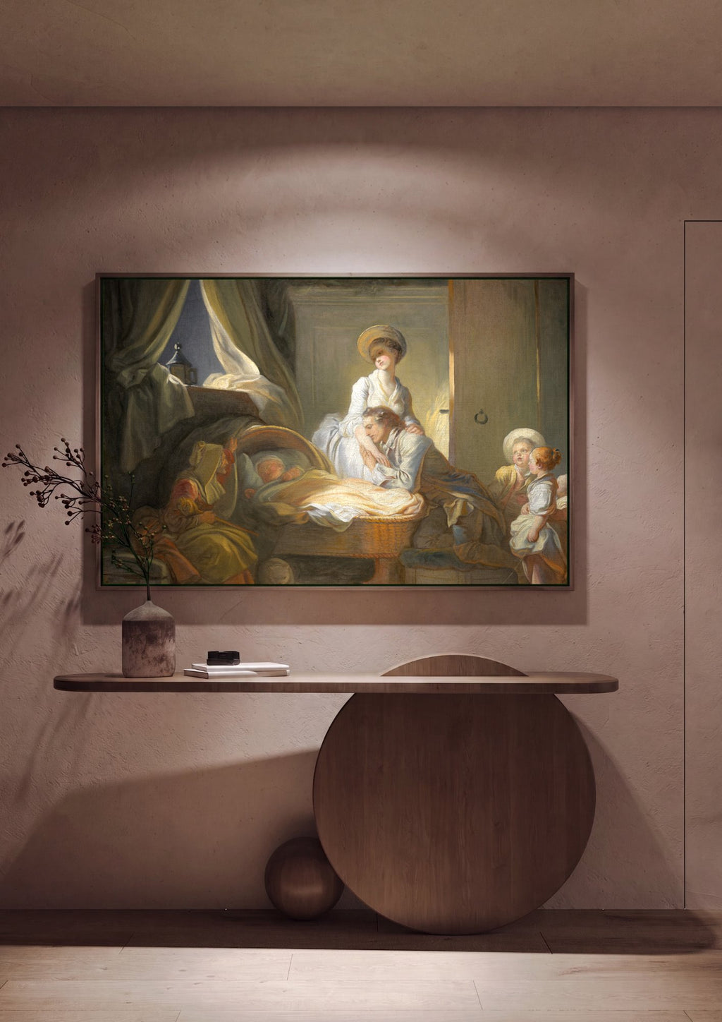 Quadro Decorativo A Visita ao Bebe - Fragonard em ambiente decorado