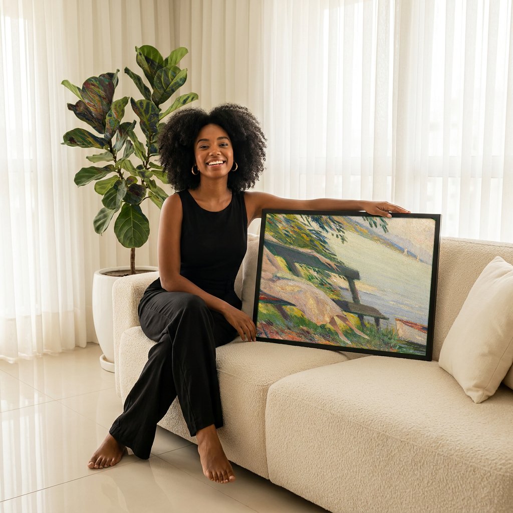 Quadro Decorativo A Dama à Beira do Lago - Edward Cucuel com modelo em ambiente
