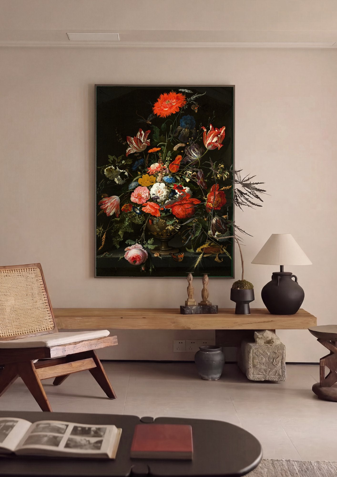 Quadro Decorativo Cesto de Flores - Abraham Mignon em ambiente decorado