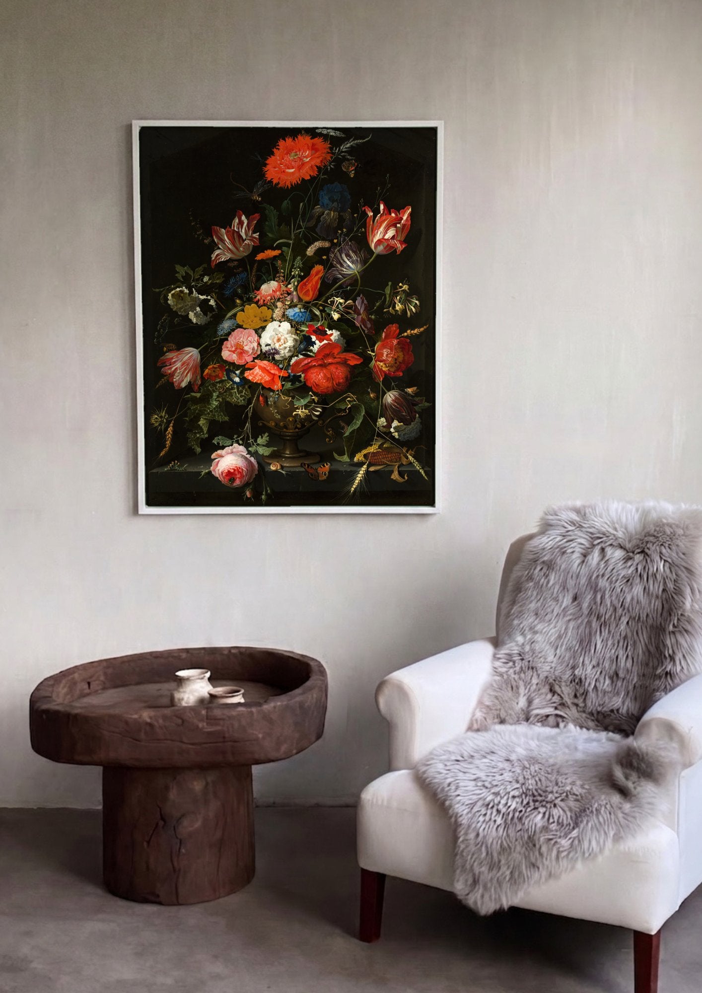 Quadro Decorativo Cesto de Flores - Abraham Mignon em ambiente decorado