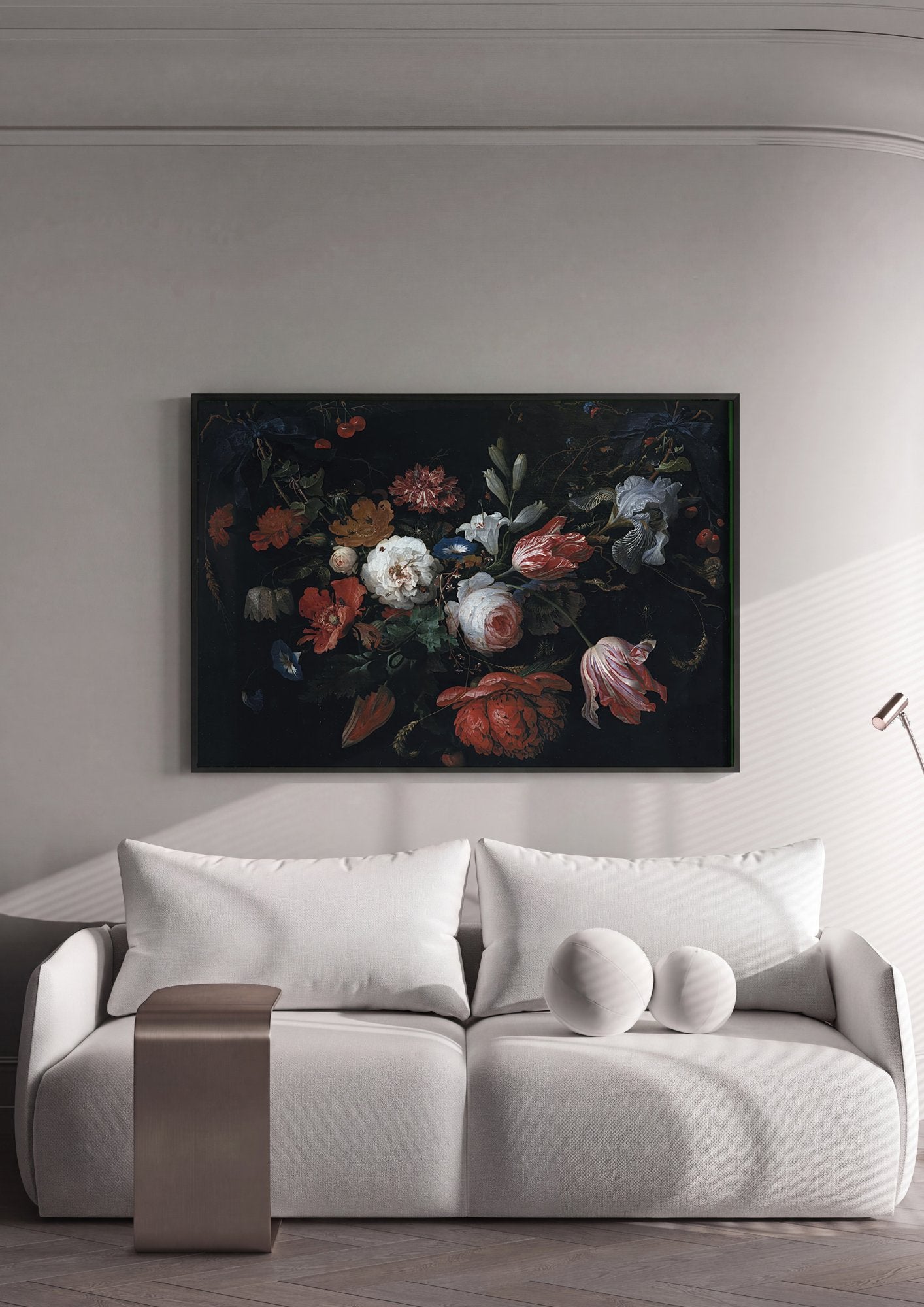 Quadro Decorativo Cesta de Flores - Abraham Mignon em ambiente decorado