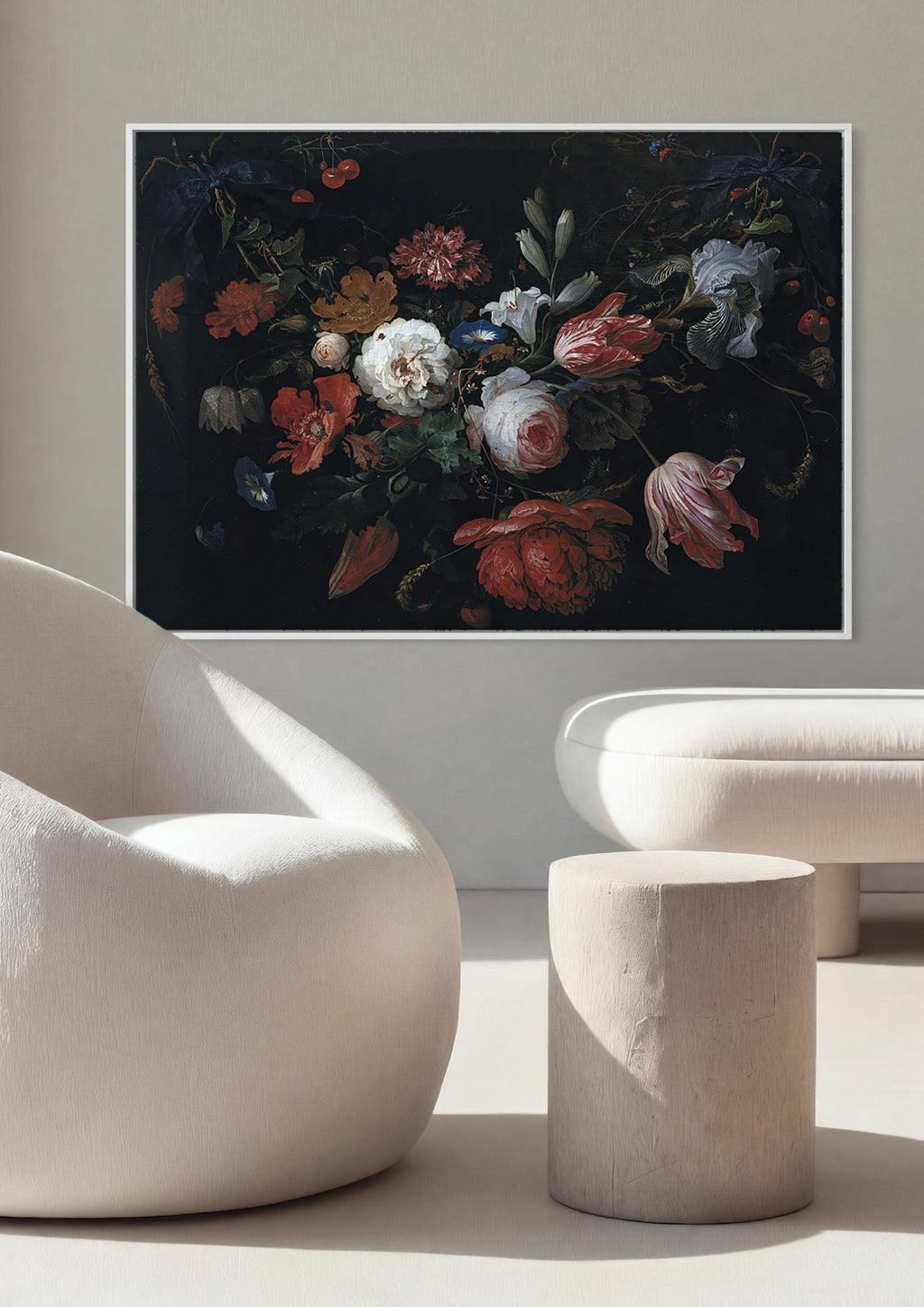 Quadro Decorativo Cesta de Flores - Abraham Mignon em ambiente decorado