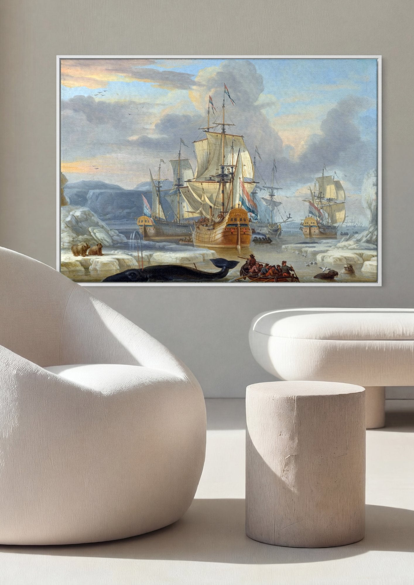Quadro Decorativo A Caça à Baleia - Abraham Storck em ambiente decorado