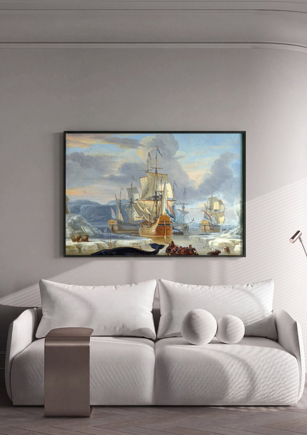 Quadro Decorativo A Caça à Baleia - Abraham Storck em ambiente decorado