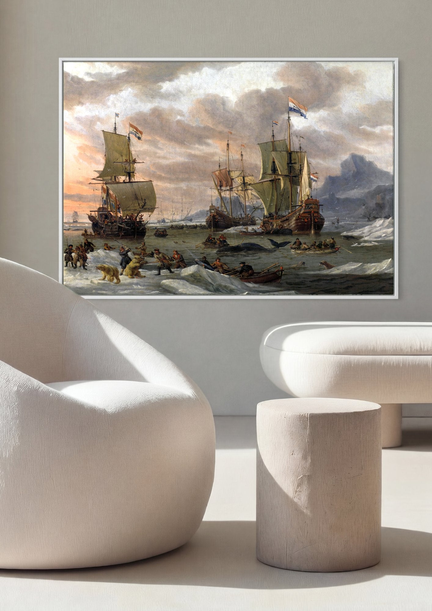Quadro Decorativo A Caça à Baleia - Abraham Storck em ambiente decorado