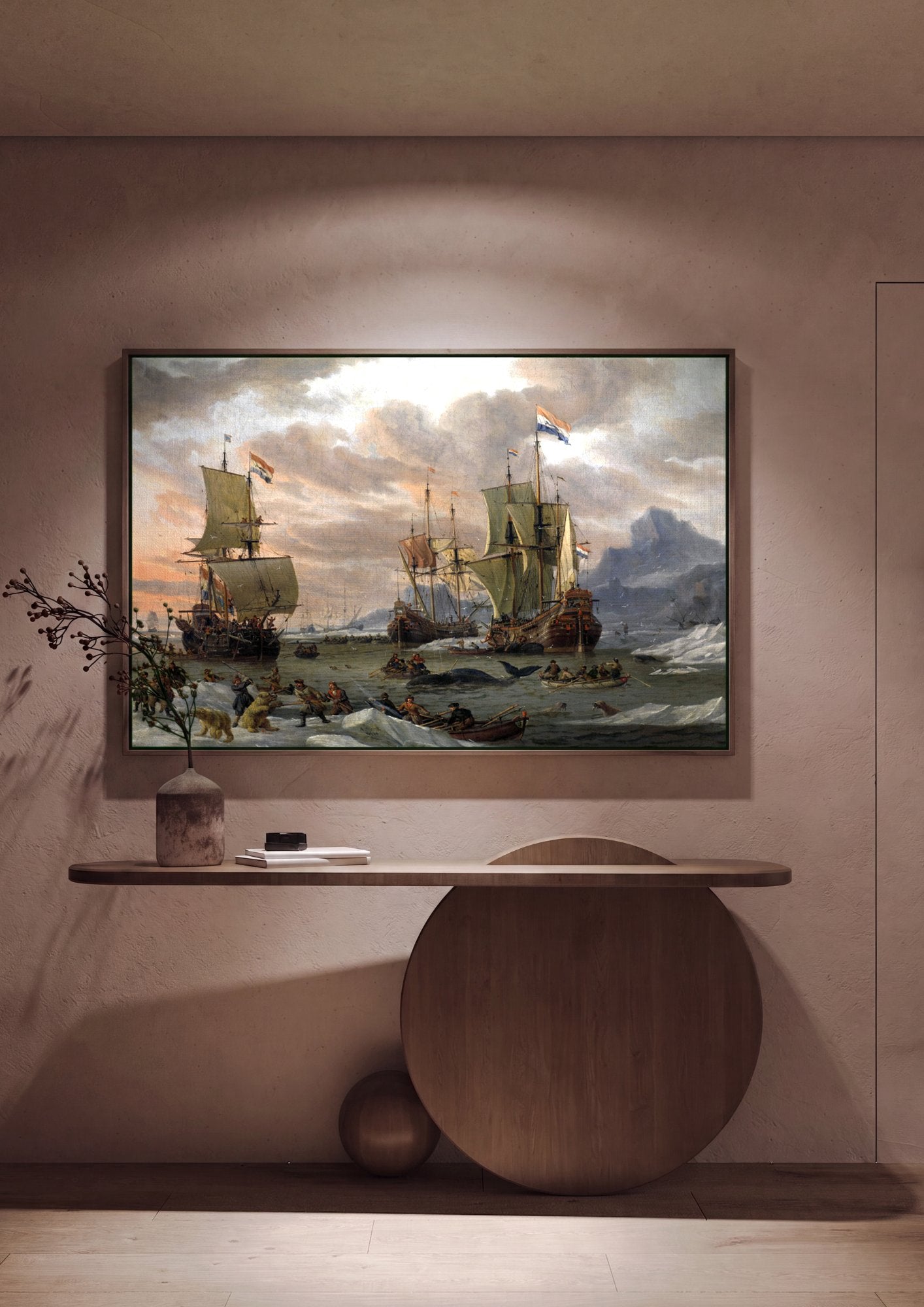 Quadro Decorativo A Caça à Baleia - Abraham Storck em ambiente decorado