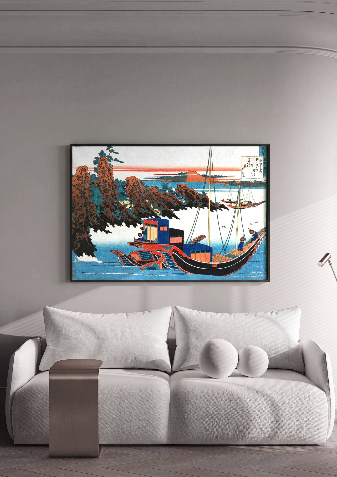 Quadro Decorativo Porto de Tago e a Baía de Ejiri - Hokusai em ambiente decorado