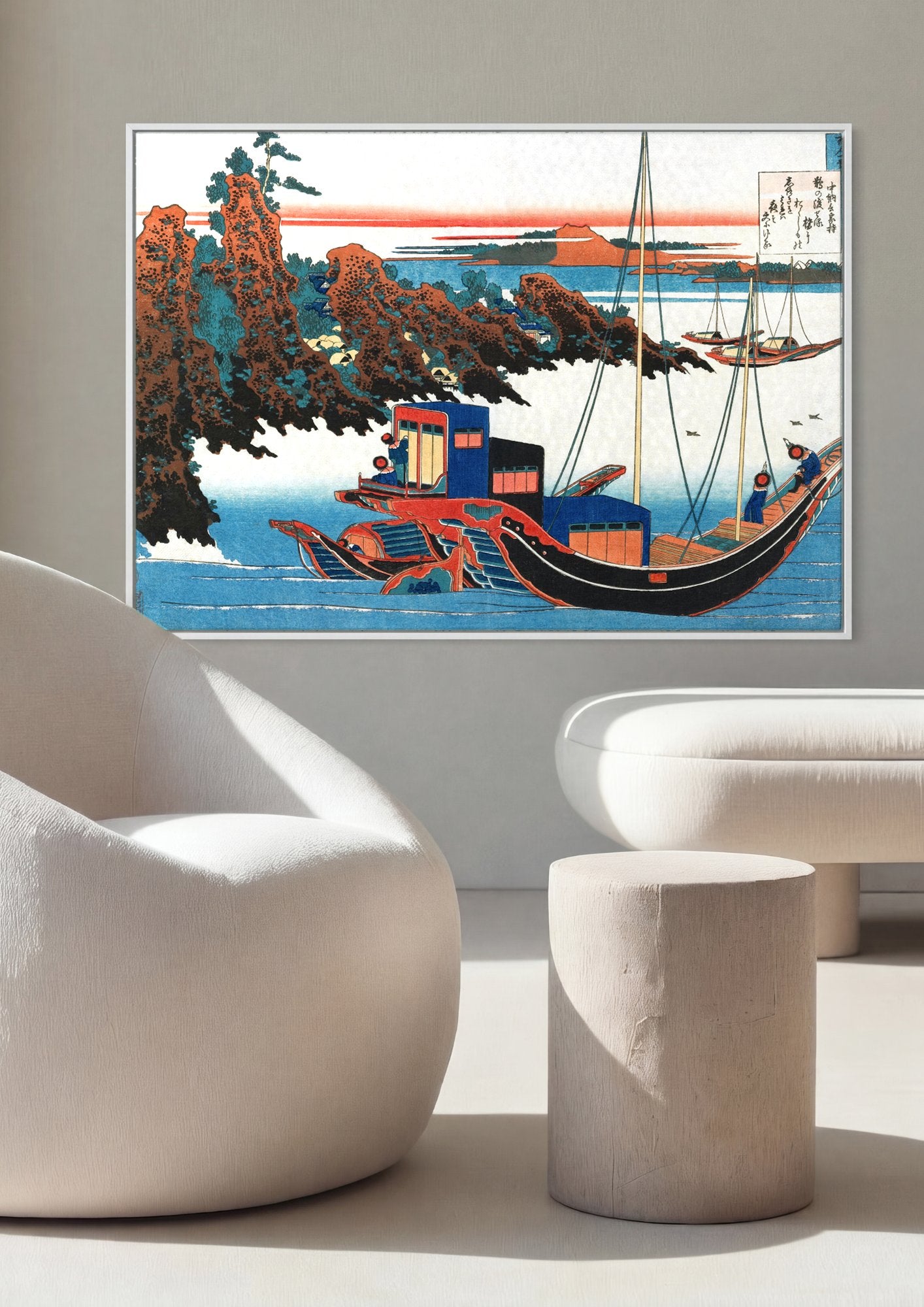 Quadro Decorativo Porto de Tago e a Baía de Ejiri - Hokusai em ambiente decorado
