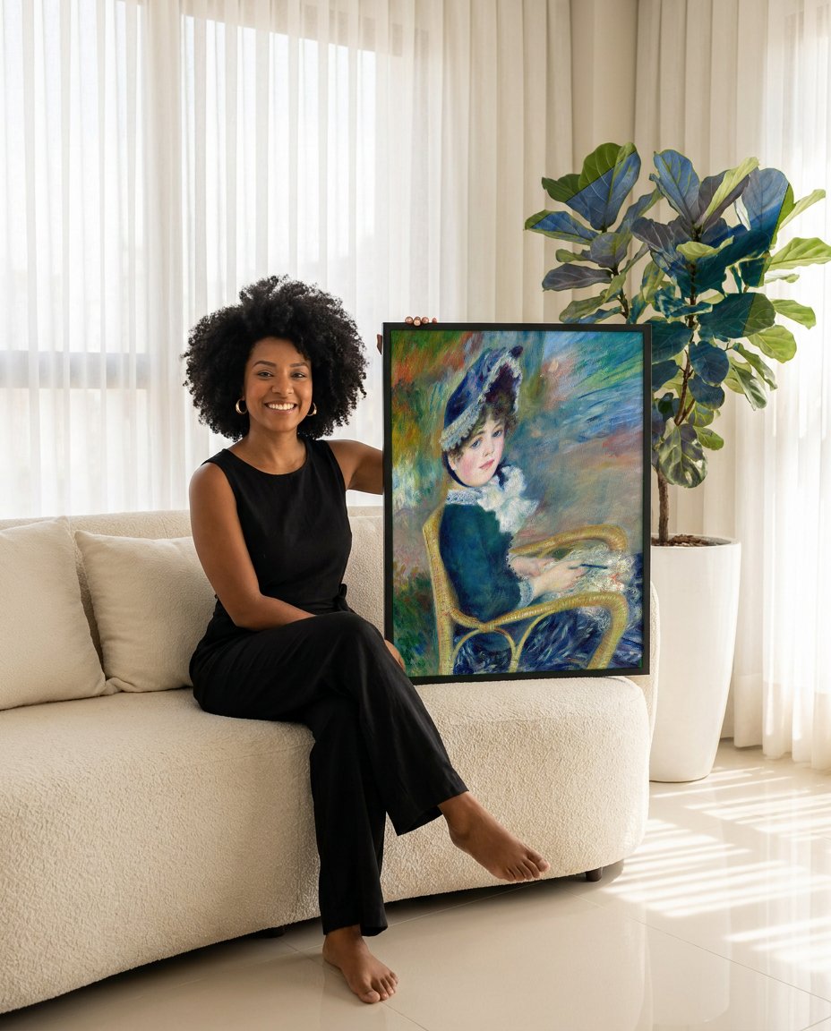Quadro Decorativo Jovem Mulher na Praia - Renoir com modelo em ambiente