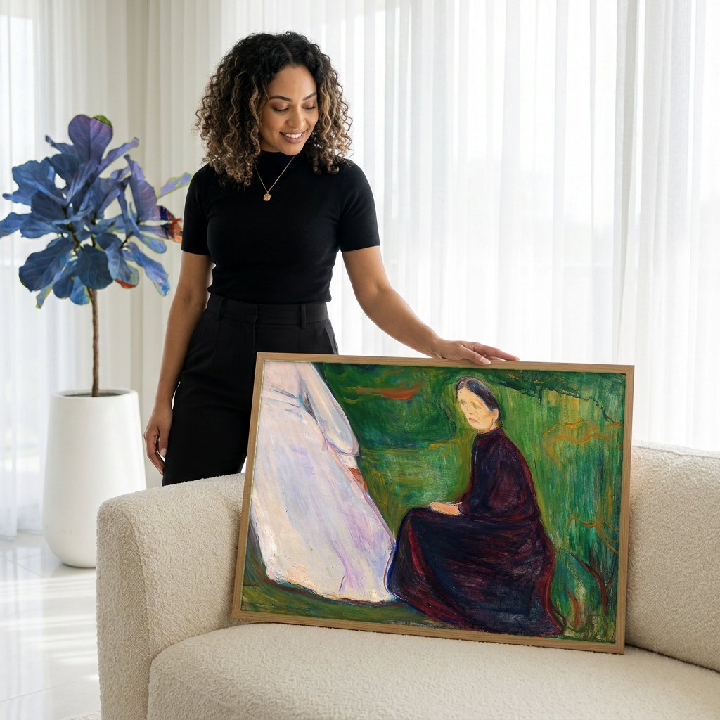 Quadro Decorativo Duas Mulheres na Praia - Edvard Munch com modelo em ambiente