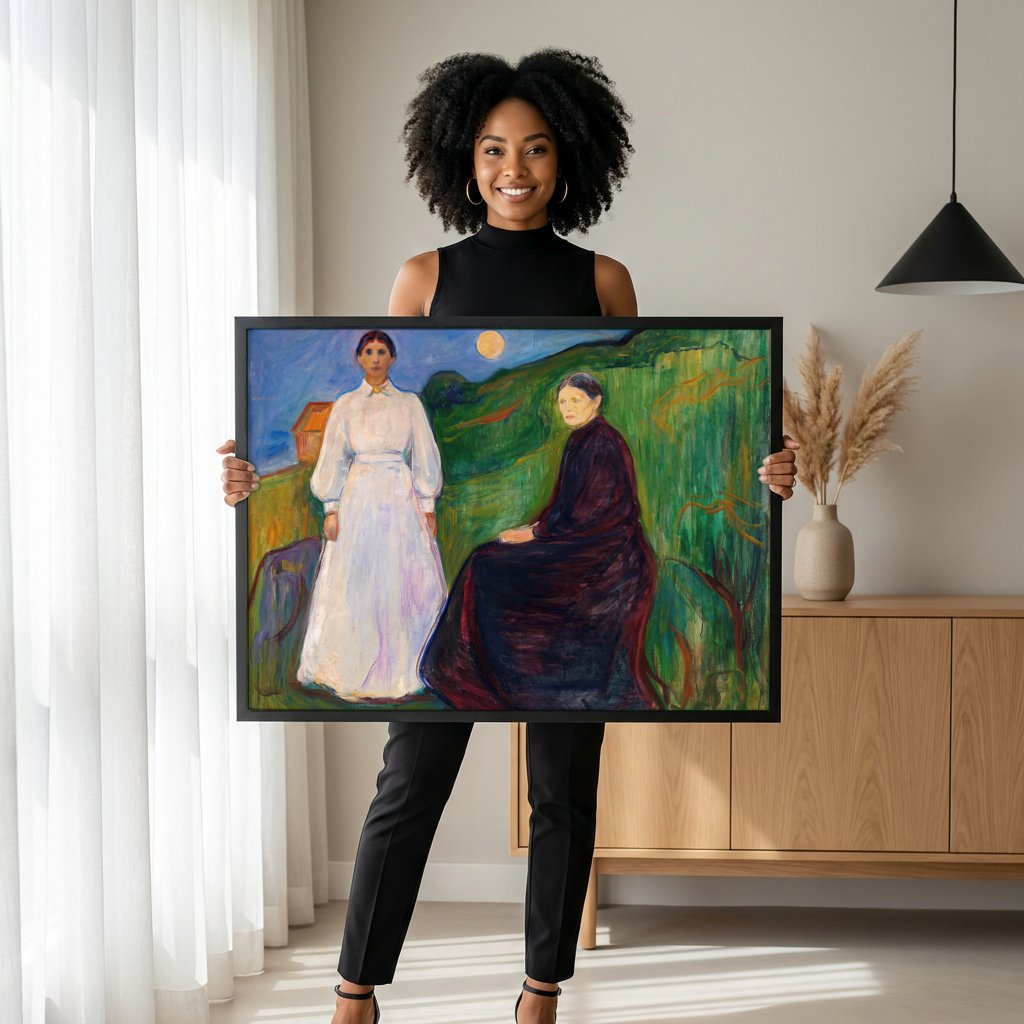 Quadro Decorativo Duas Mulheres na Praia - Edvard Munch com modelo em ambiente