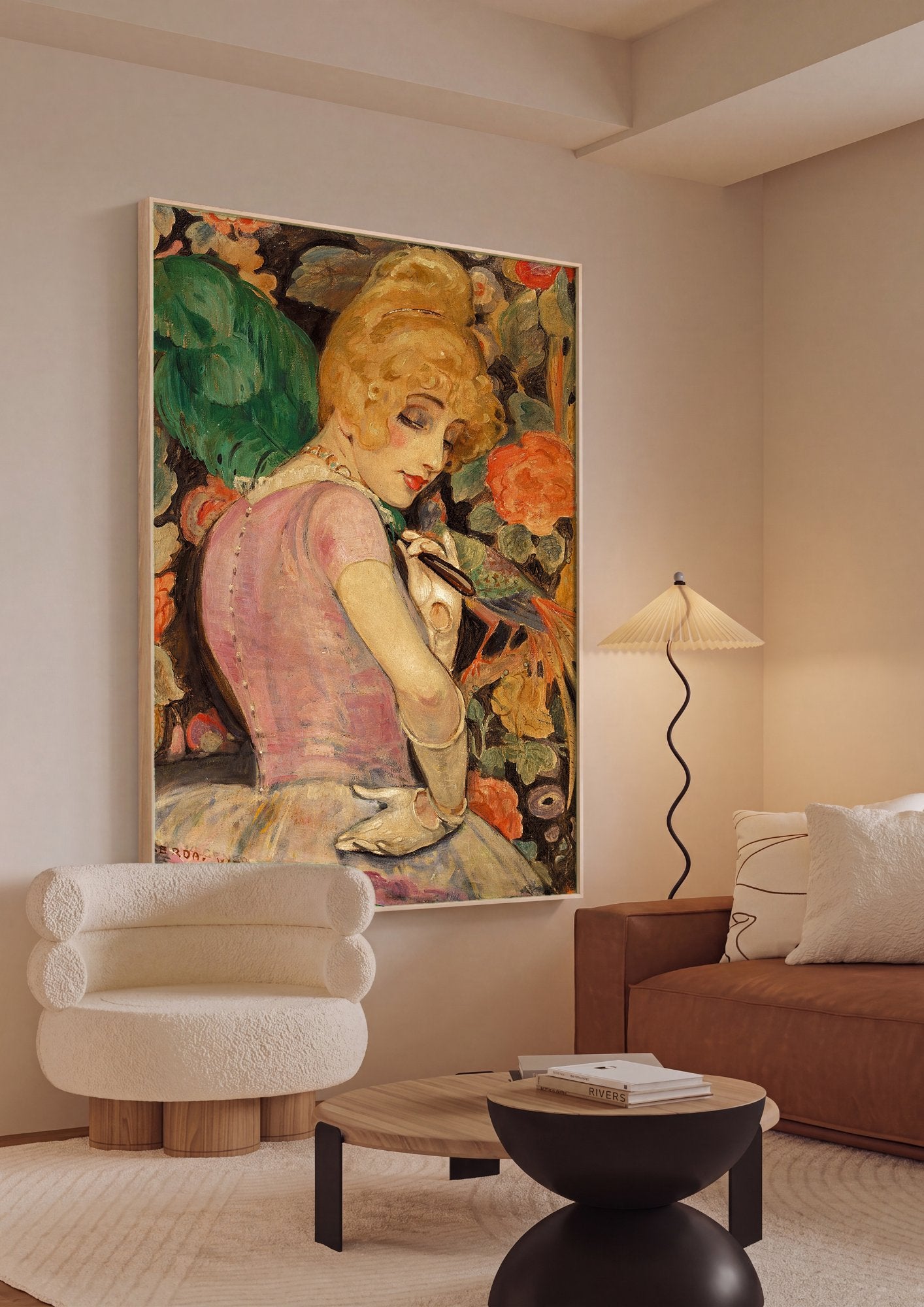Quadro Decorativo A Mulher e o Papagaio - Gerda Wegener em ambiente decorado