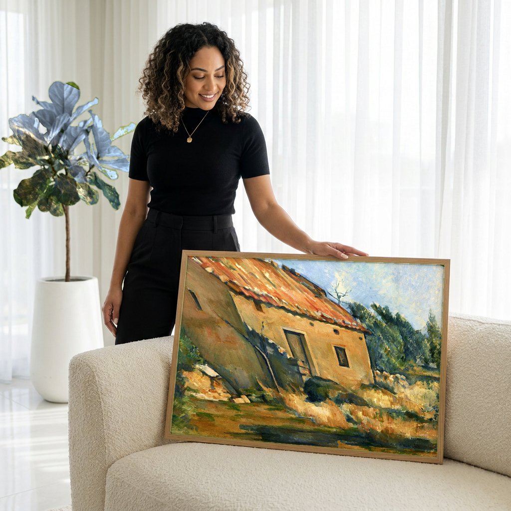 Quadro Decorativo A Casa Amarela (La Maison Jaune) - Paul Cézanne com modelo em ambiente