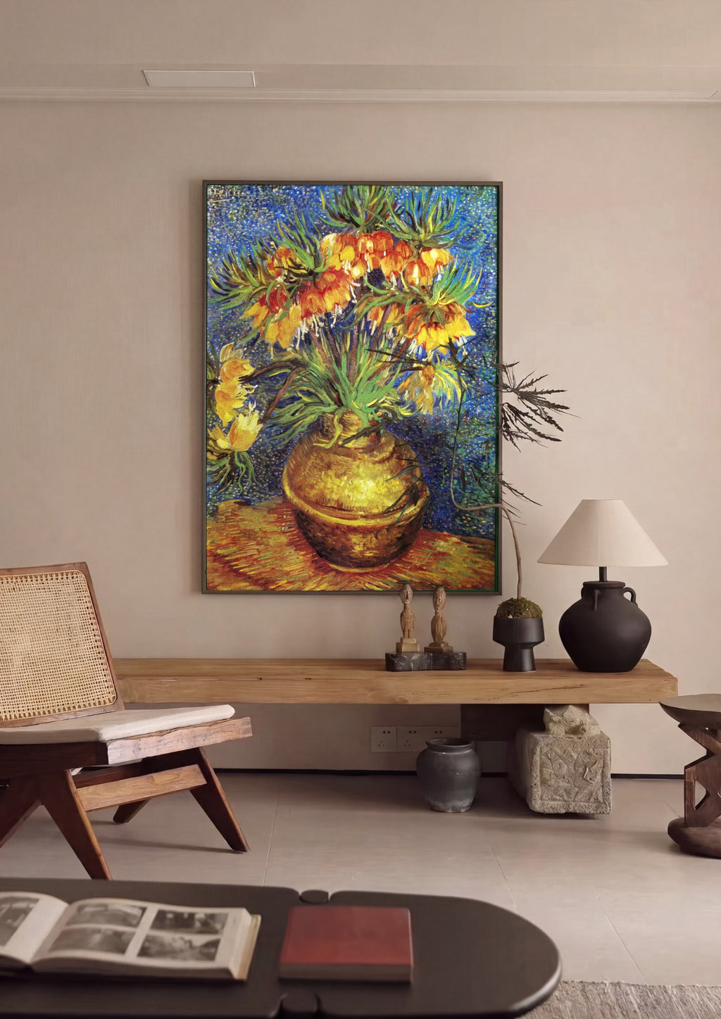 Quadro Decorativo Fritillarias Imperiais - Van Gogh em ambiente decorado