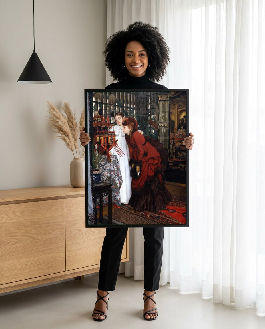 Quadro Decorativo Duas Garotas em Traje Japonês - James Tissot com modelo em ambiente