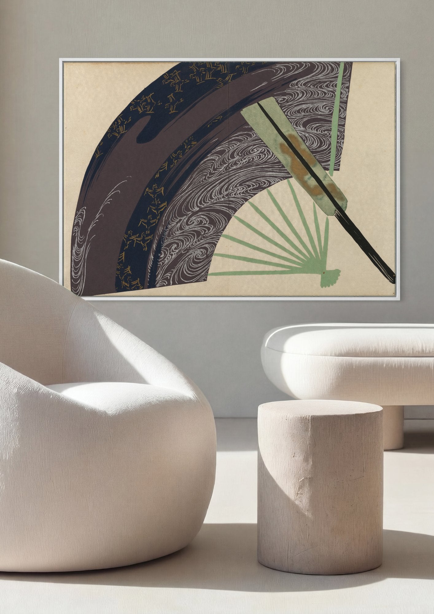 Quadro Decorativo Leque e Ondas - Kamisaka Sekka em ambiente decorado