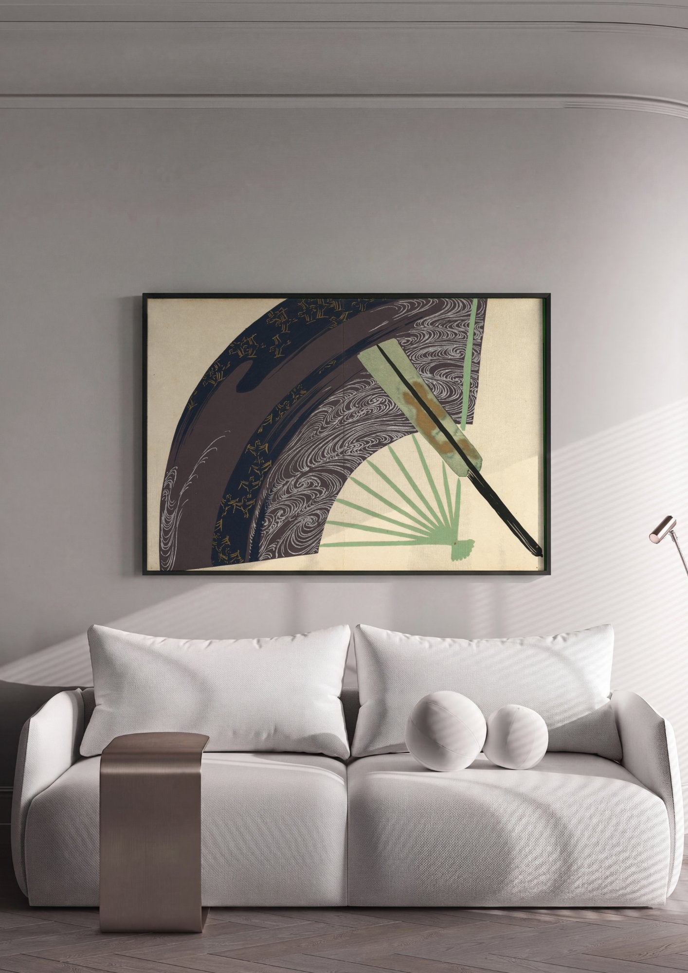 Quadro Decorativo Leque e Ondas - Kamisaka Sekka em ambiente decorado